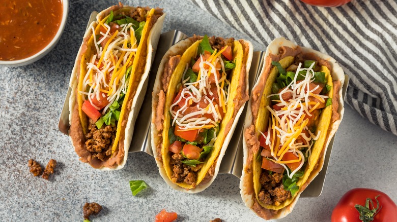 three tacos with double shells