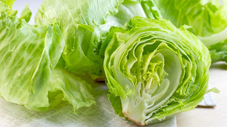 cut head of iceberg lettuce