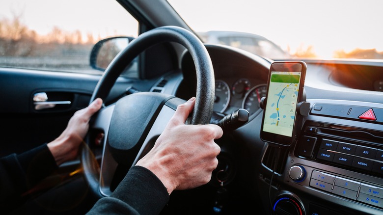 GPS map app on phone in car