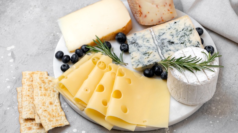 Plate of different types of cheese