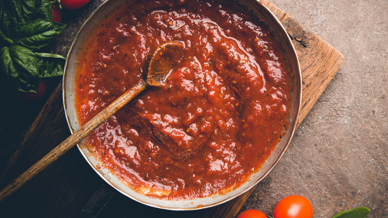 Tomato sauce simmering in pot