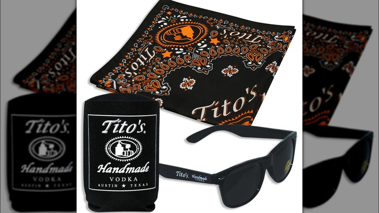 Tito's bandana, koozie, sunglasses