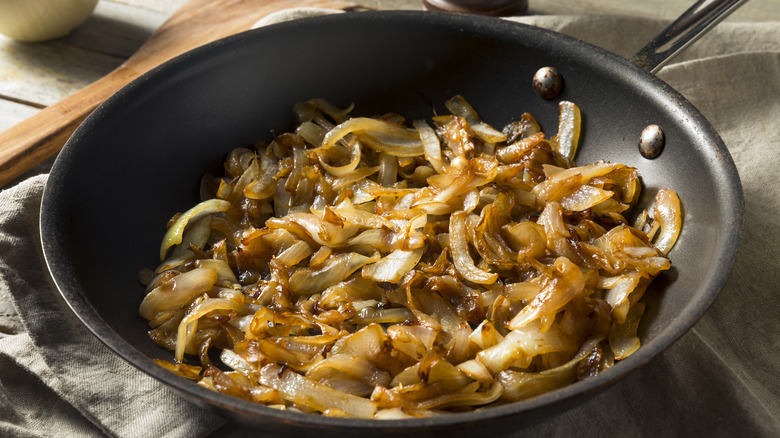 caramelized onions in frying pan