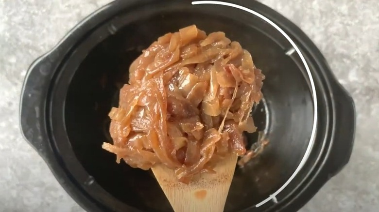 caramelized onions spooned out of slow cooker