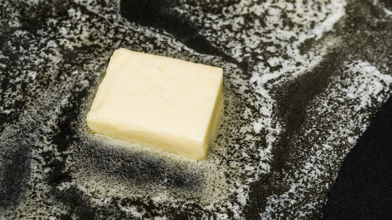 butter melting in skillet