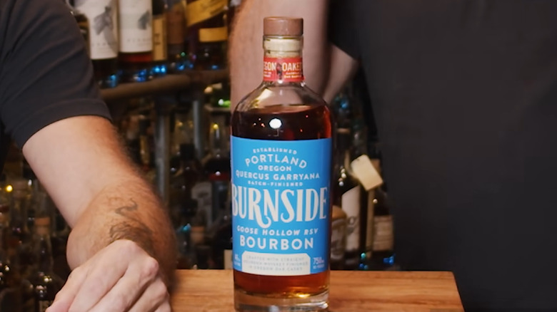 Burnside bourbon bottle on table