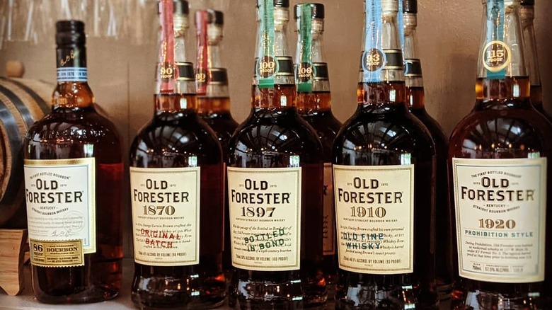 Lineup of Old Forester bottles