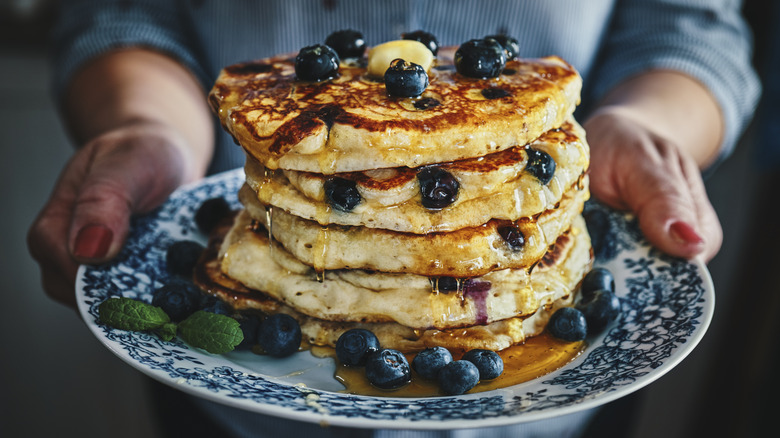 stack of blueberry pancakes