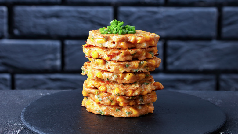 stack of corn fritters