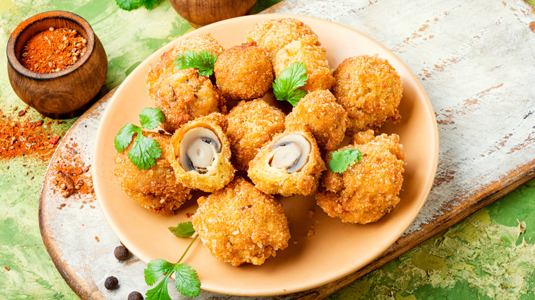 breaded mushrooms on plate