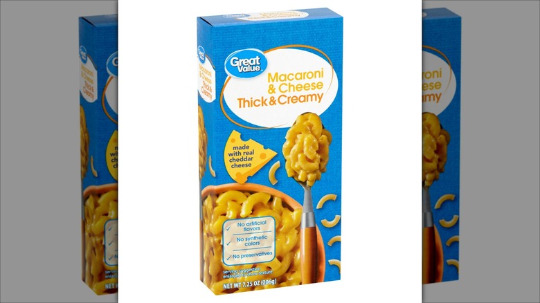 Box of Great Value macaroni and cheese