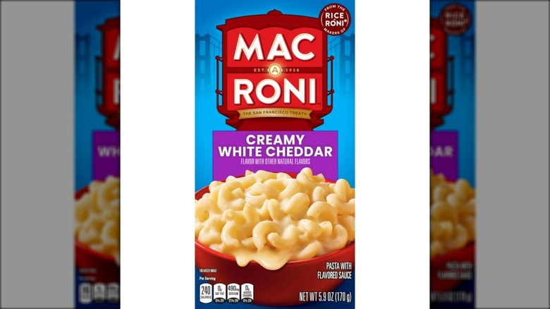 Box of creamy white cheddar macaroni cheese