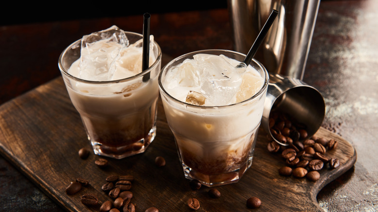 glass filled with White Russian cocktail