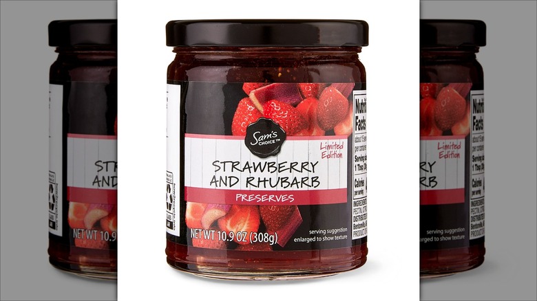 strawberry and rhubarb preserves jar