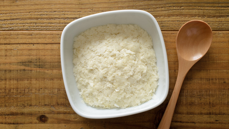 Bowl of instant mashed potato flakes