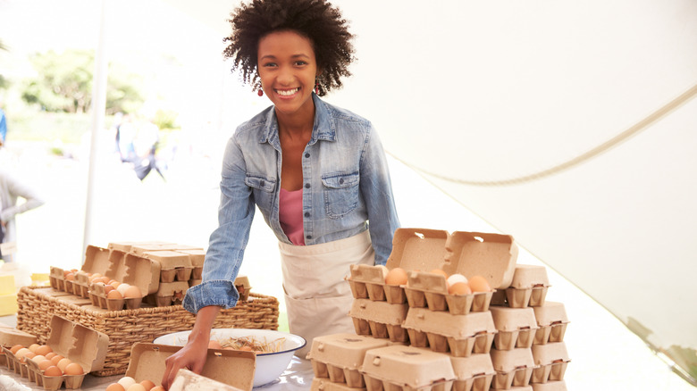 Selling eggs at farmer's market