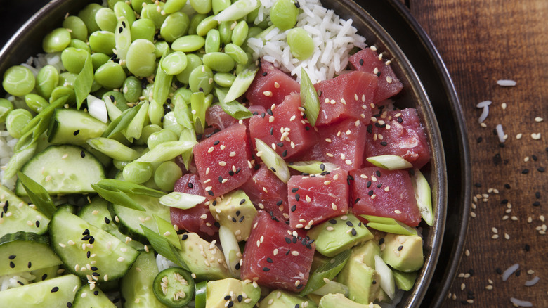 bean salad with sashimi