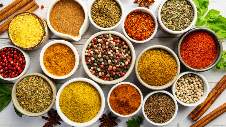 dried herbs and spice bowls