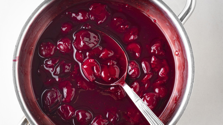 Cherry sauce in saucepan