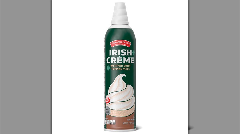 Can of Friendly Farms Irish Creme Whipped Dairy Topping