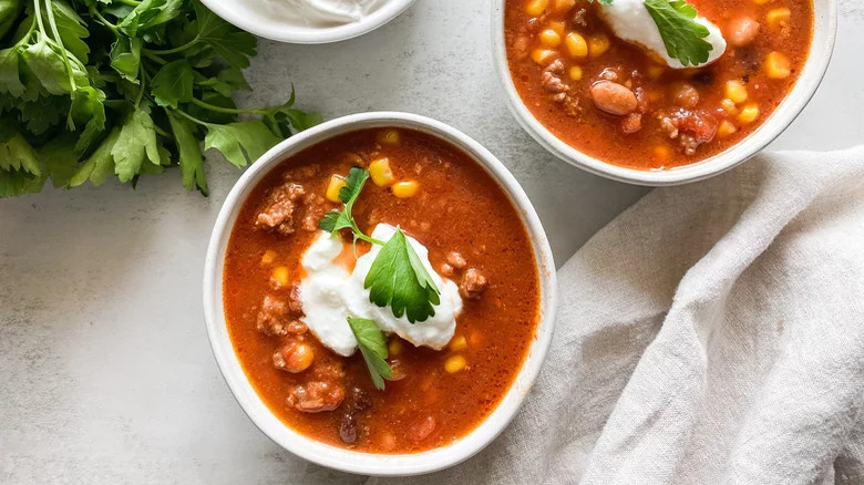 two bowls of taco soup