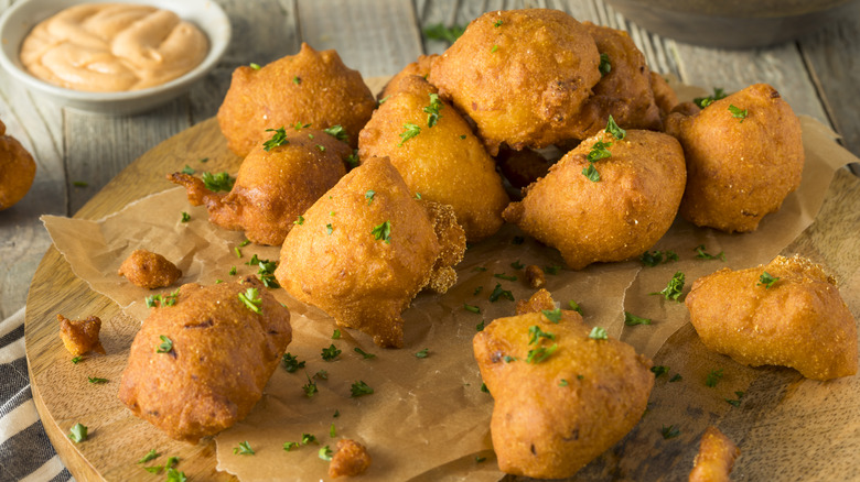 hushpuppies on wooden board