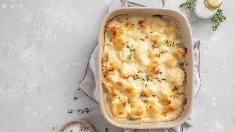 Baking dish of cauliflower cheese