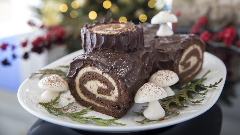 Yule log on a serving platter