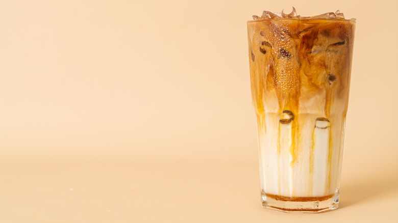 iced latte with caramel syrup