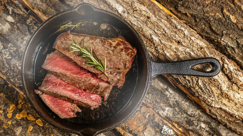 Steak in cast iron skillet