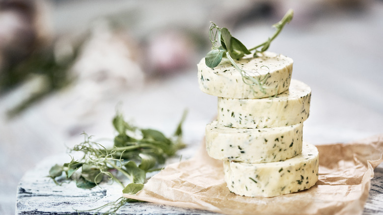 stack of garlic butter rounds