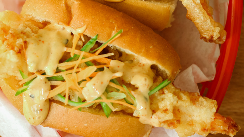 Tempura shrimp and Asian slaw sandwich