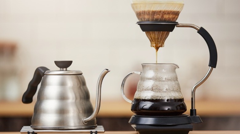 pourover coffee being brewed