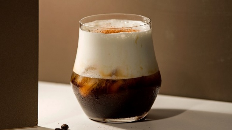 an iced coffee with cold foam