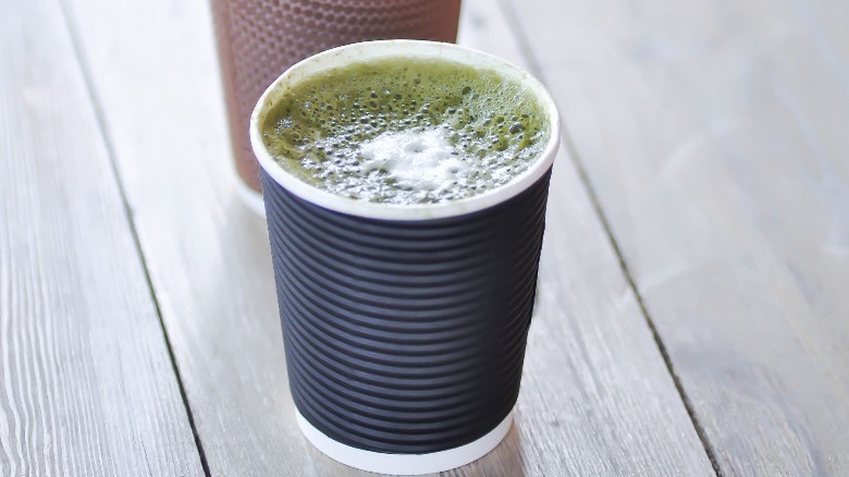 A matcha latte in a cup 