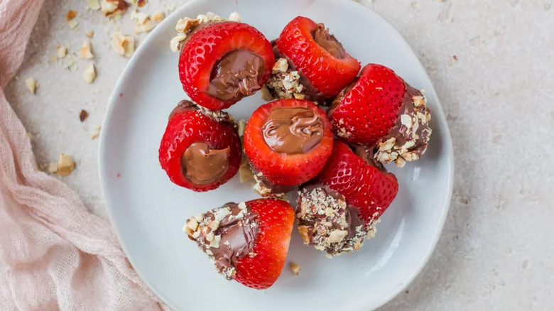 Plate of Nutella-stuffed strawberries