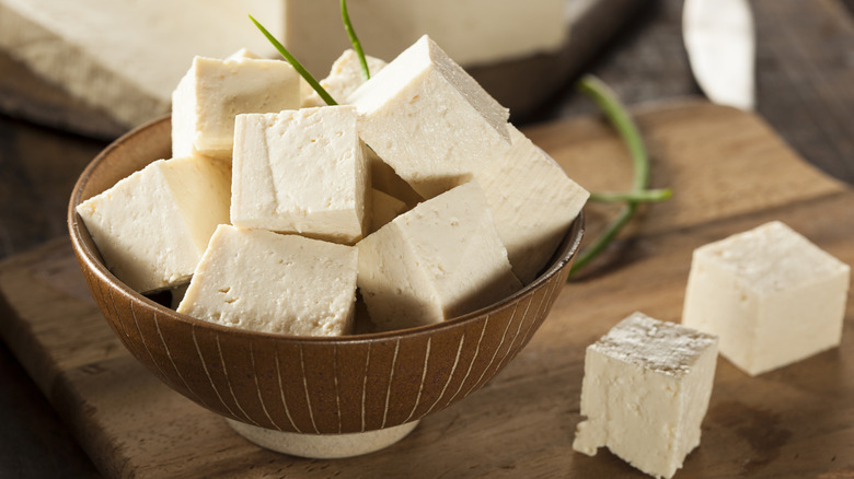 bowl of cubed tofu