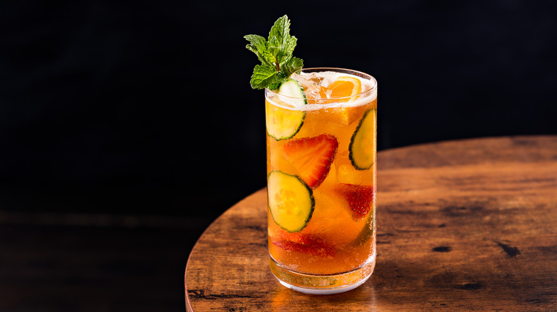 Pimm's Cup on wooden table