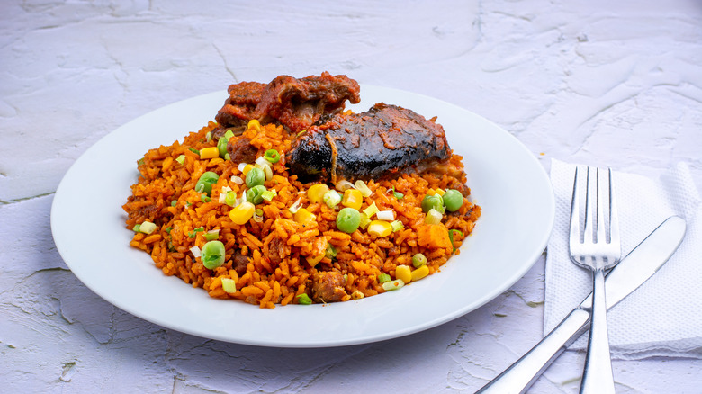 Jollof Rice with goat meat 