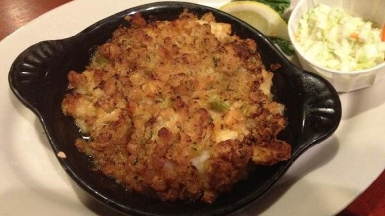 Lobster pie casserole in black dish