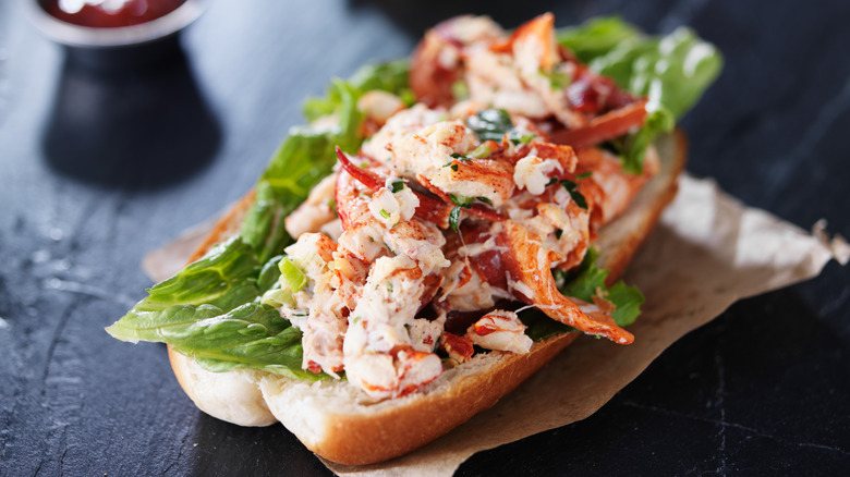 Cold lobster roll on paper