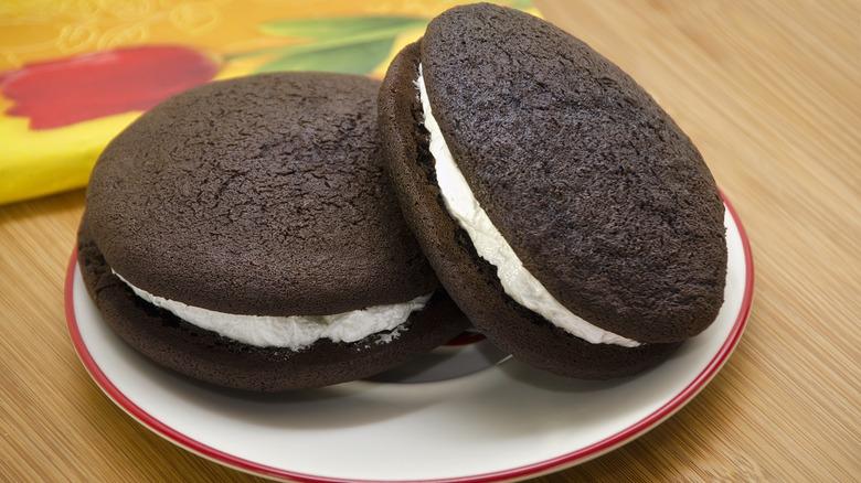 Pair of whoopie pies on plate