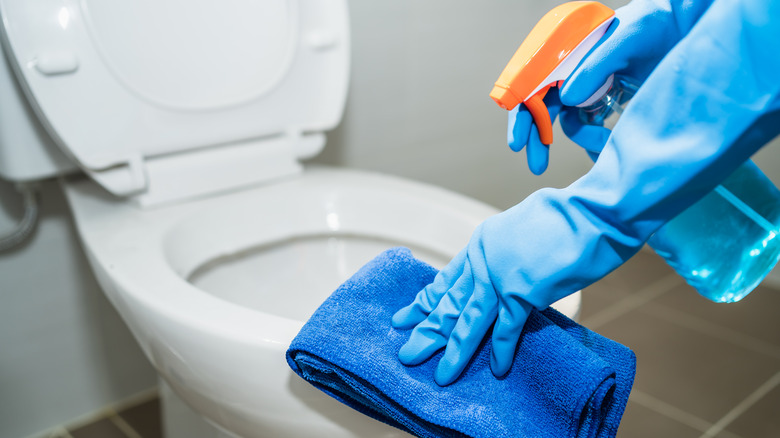 cleaning toilet bowl