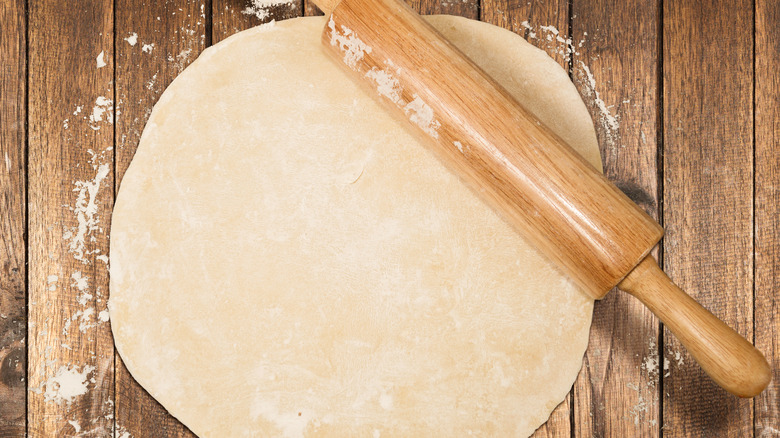 Rolled out dough for pierogi