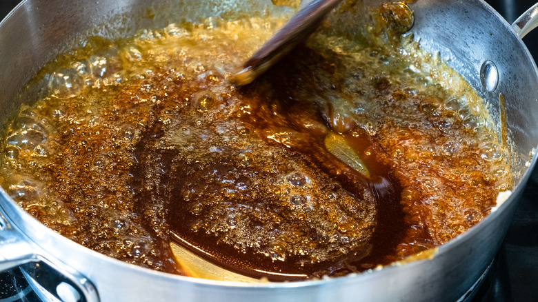 Dark brown caramel sauce