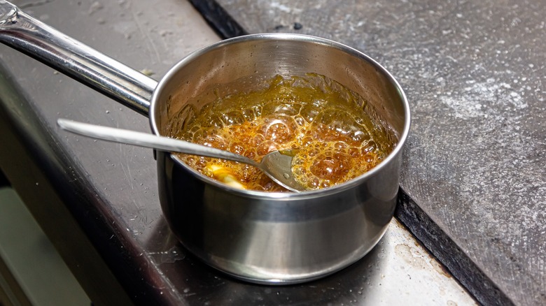 Sugar caramelizing in pan