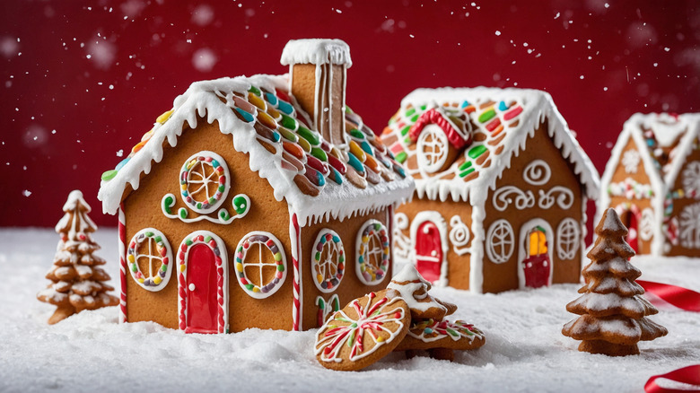 Fancifully decorated gingerbread houses