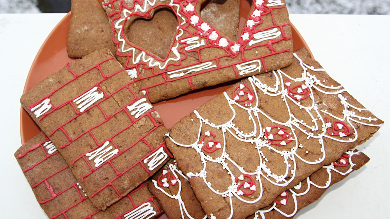 Pieces of a gingerbread house