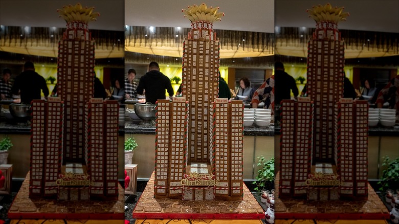 An elaborately constructed gingerbread hotel