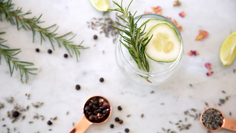 gin cocktails with botanical herbs